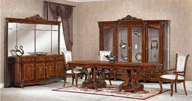 Глория (Витрина 4-х дверная 2810х550х2290+комод с зеркалом 2200х530х960+стол обеденный  2400(3000)х1200х800